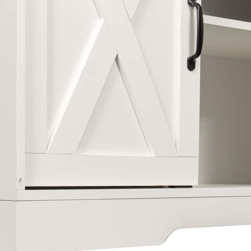 White TV Stand with Sliding Barn Doors Modern Rustic Entertainment Console, Adjustable Shelves